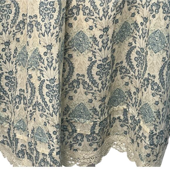 Easel Babydoll Smocked Antique Blue Cream Floral Damask Lace Trim Dress S Boho - Picture 4 of 13